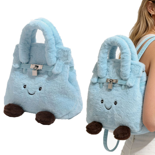3 In 1 Cute Face Birkin-Inspired Plush Backpack