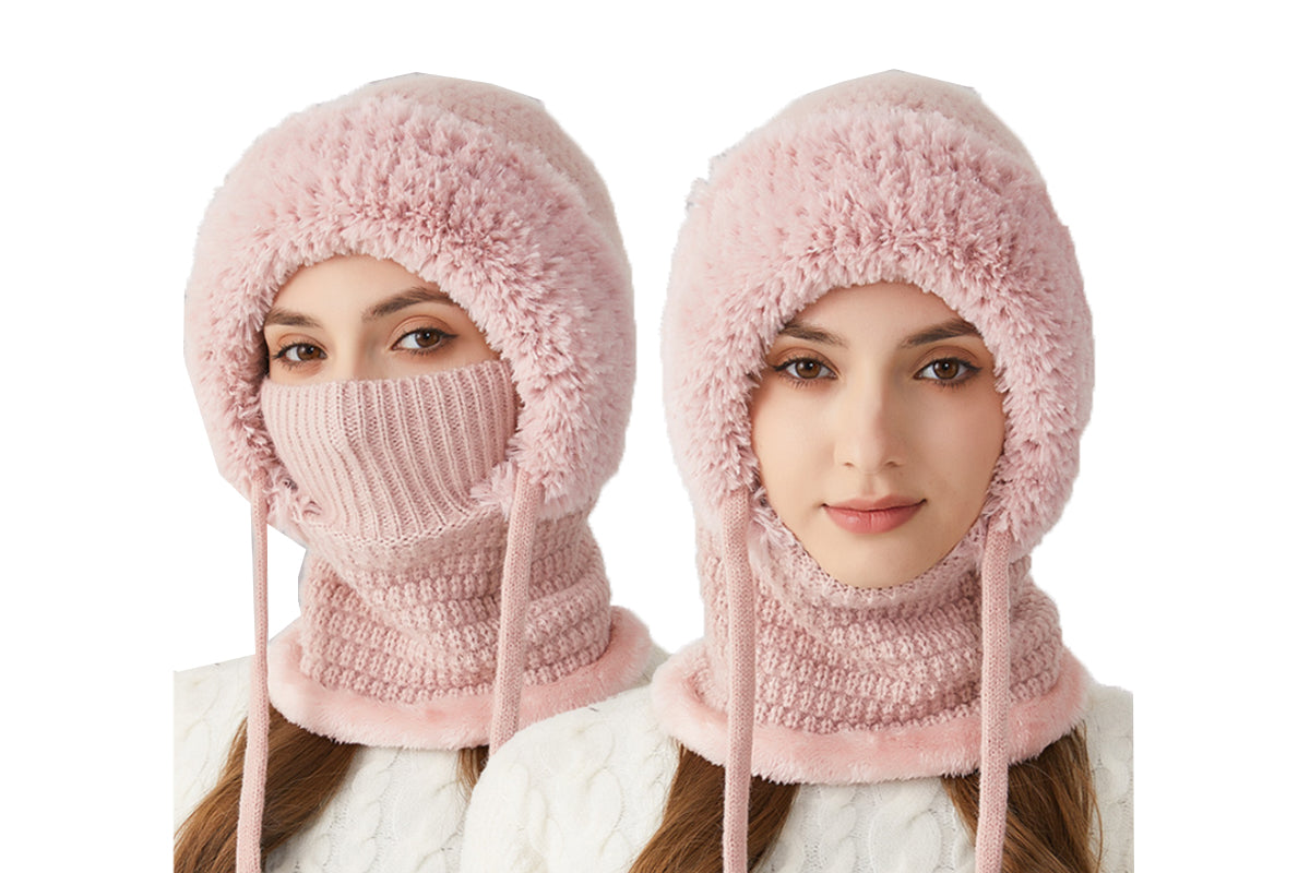 3 in 1 Knitted  Beanie Hat Scarf Mask Set for Women