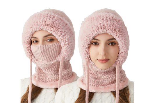 3 in 1 Knitted  Beanie Hat Scarf Mask Set for Women