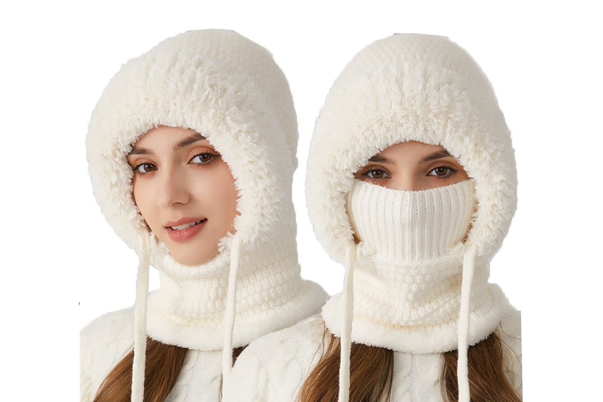 3 in 1 Knitted  Beanie Hat Scarf Mask Set for Women