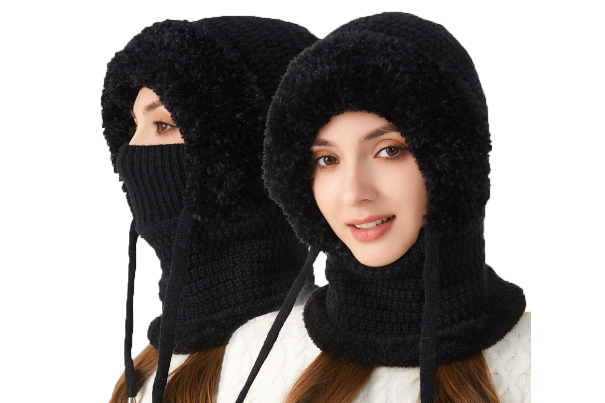 3 in 1 Knitted  Beanie Hat Scarf Mask Set for Women
