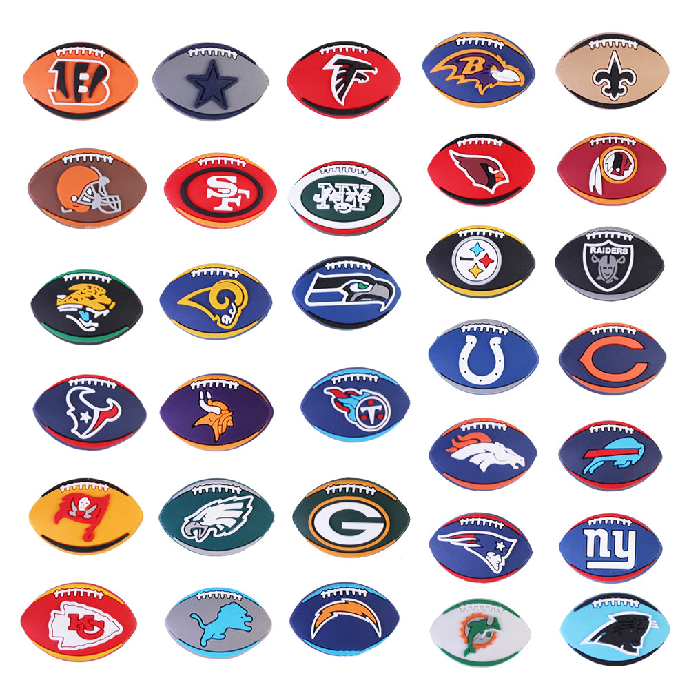 20Pcs Random Sent Rugby Team Logo Shoe Charms Decoration for DIY Croc Clog Sandals