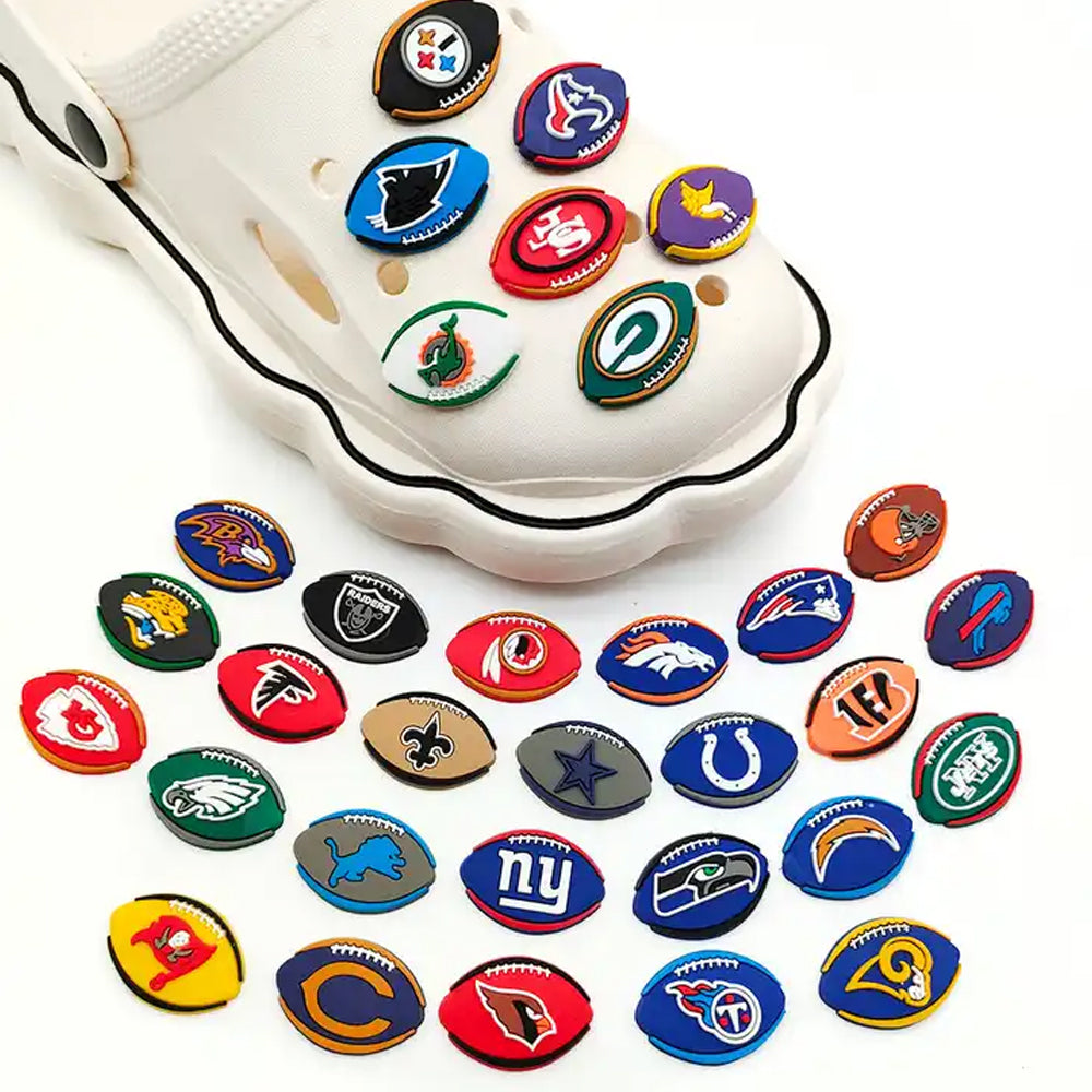 20Pcs Random Sent Rugby Team Logo Shoe Charms Decoration for DIY Croc Clog Sandals