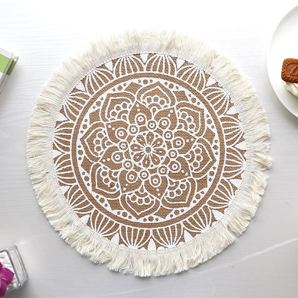 2Pcs Jute Woven Round Tableware Mat Table Mat for Dining Room Kitchen Table Decor
