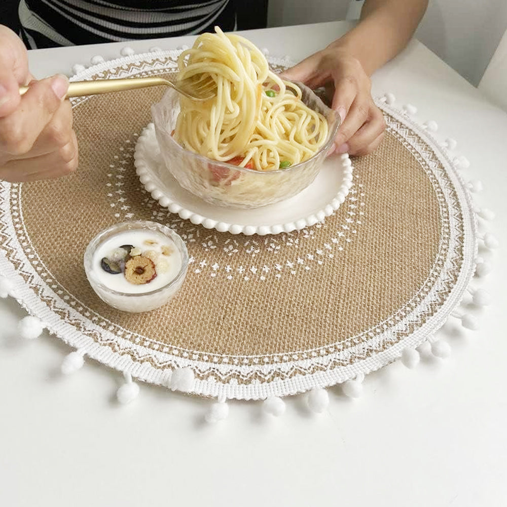 2Pcs Jute Woven Round Tableware Mat Table Mat for Dining Room Kitchen Table Decor