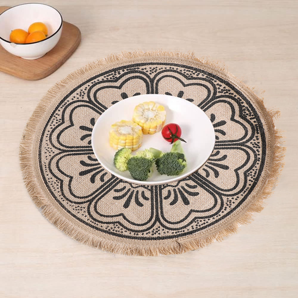 2Pcs Jute Woven Round Tableware Mat Table Mat for Dining Room Kitchen Table Decor