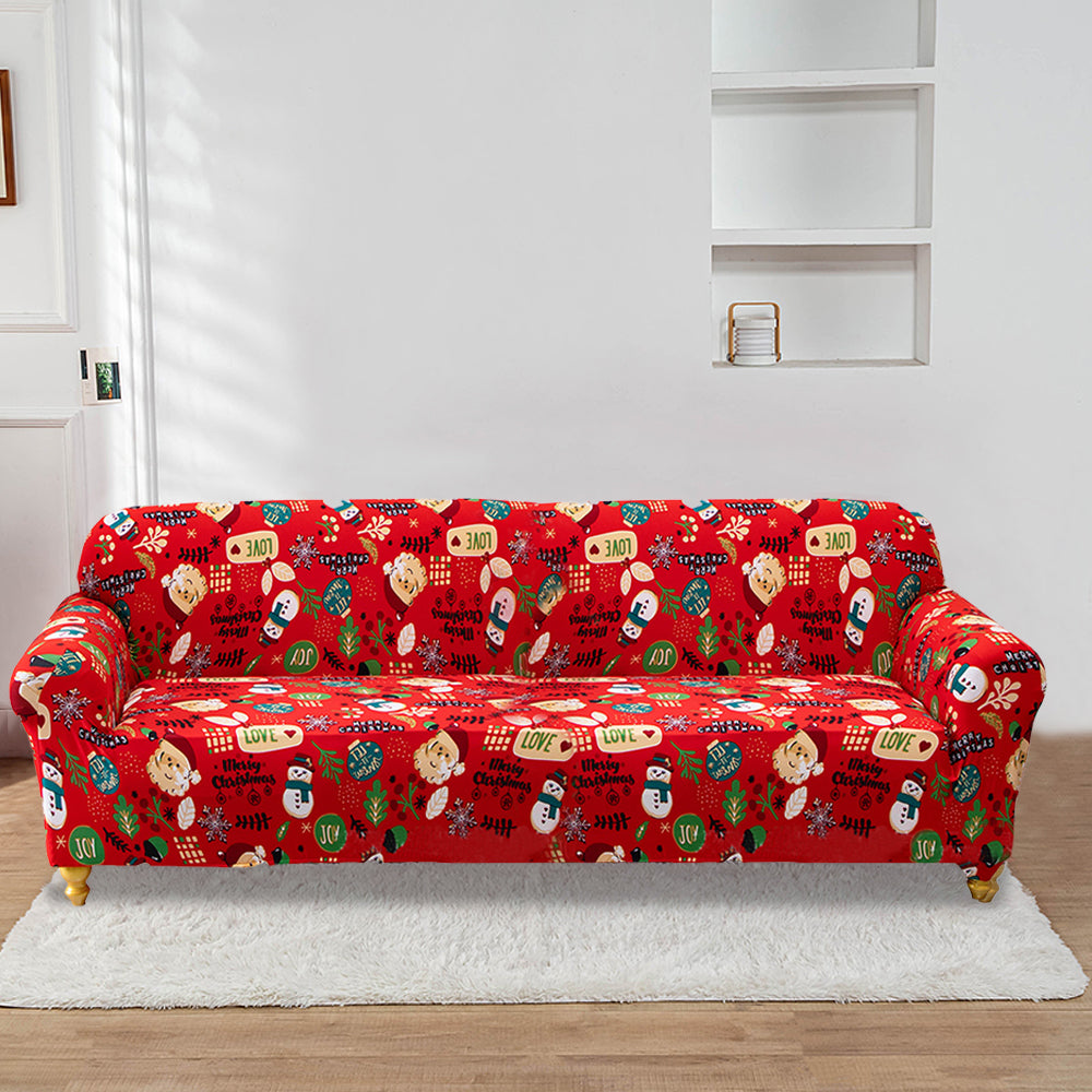 Christmas Theme Elastic Sofa Cover Couch Cover-Snowman