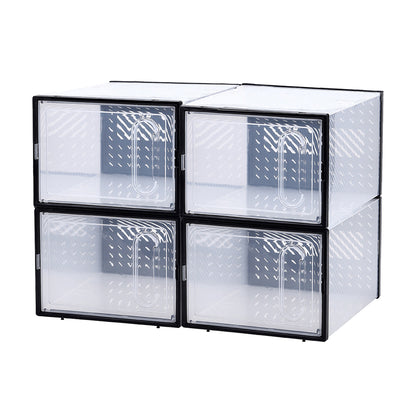 4PCs Clear Plastic Stackable Shoe Storage Boxes with Adsorbable Iron Door