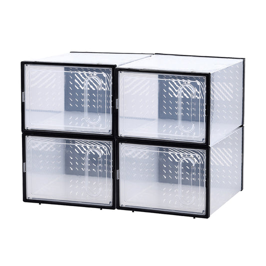4PCs Clear Plastic Stackable Shoe Storage Boxes with Adsorbable Iron Door