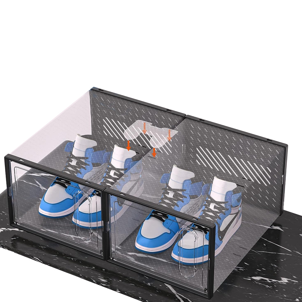 4PCs Clear Plastic Stackable Shoe Storage Boxes with Adsorbable Iron Door