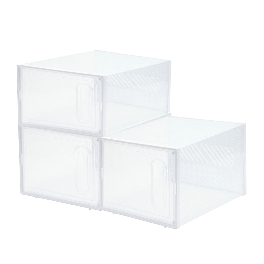 4PCs Clear Plastic Stackable Shoe Storage Boxes with Adsorbable Iron Door