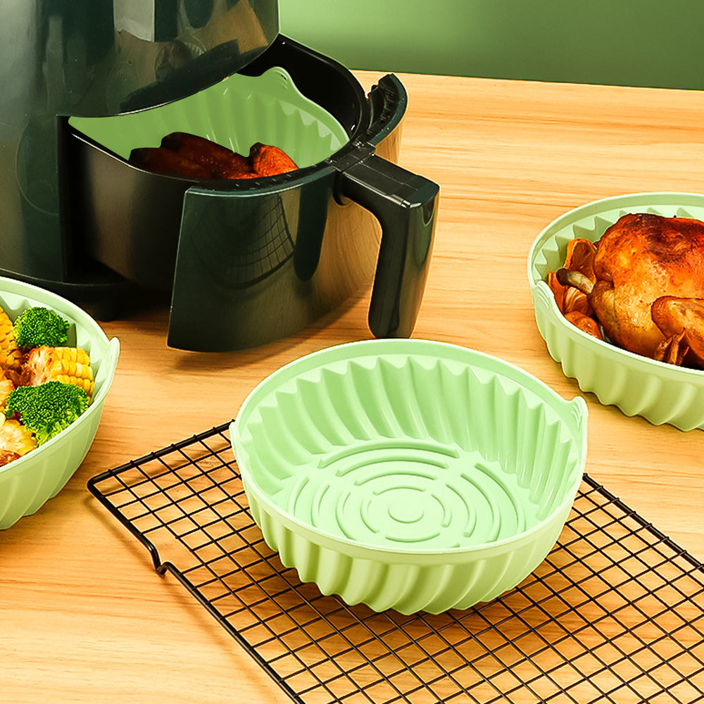 Reusable Round Air Fryer Silicone Liners with Mini Silicone Gloves and 3Pcs Silicone Baking Tools