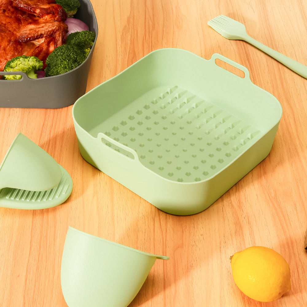 Reusable Round Air Fryer Silicone Liners with Mini Silicone Gloves and 3Pcs Silicone Baking Tools