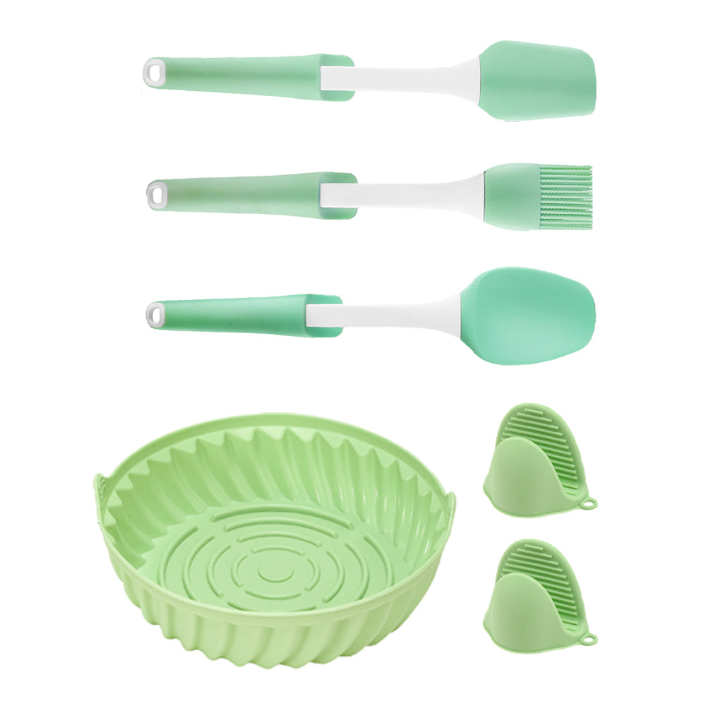 Reusable Round Air Fryer Silicone Liners with Mini Silicone Gloves and 3Pcs Silicone Baking Tools