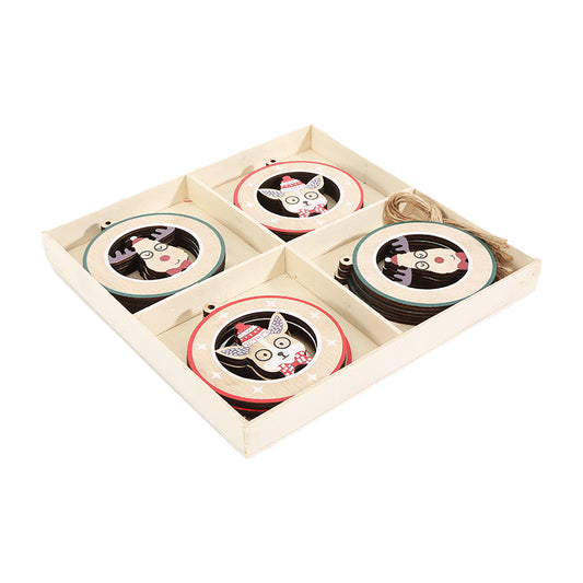 Christmas Round Wood Pendants-Cute Animals