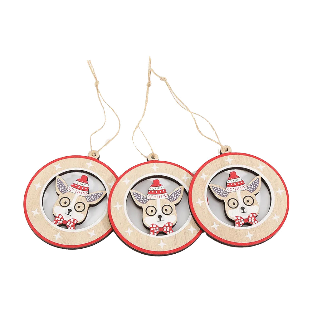 Christmas Round Wood Pendants-Dogs+Snowman
