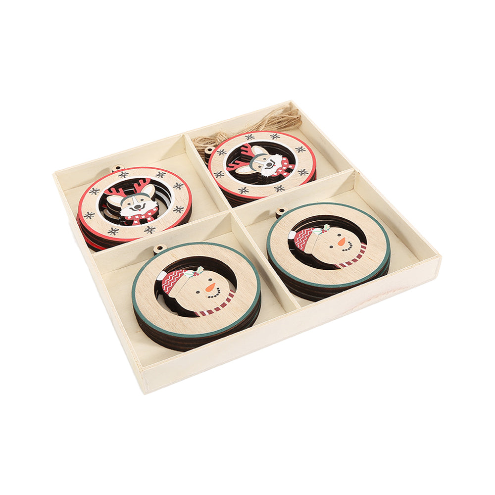 Christmas Round Wood Pendants-Dogs+Snowman