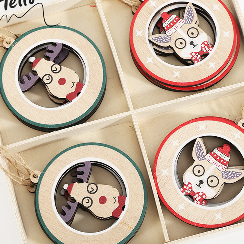 Christmas Round Wood Pendants-Cute Animals