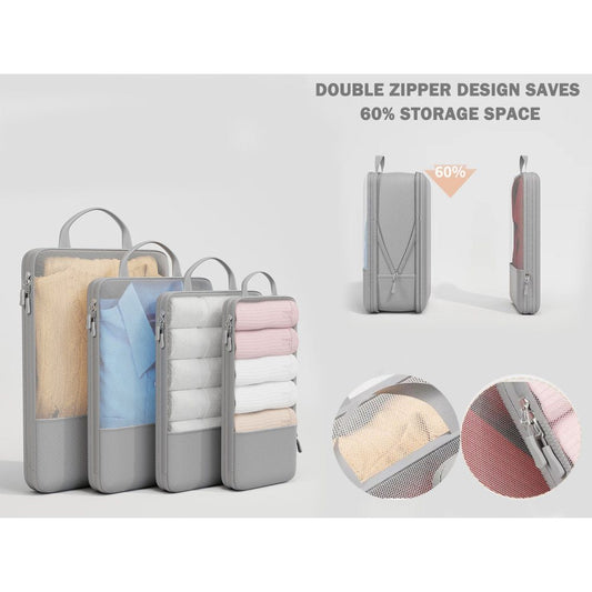 4Pcs Zipper Compression Storage Packing Bags Travel Luggage Organizers