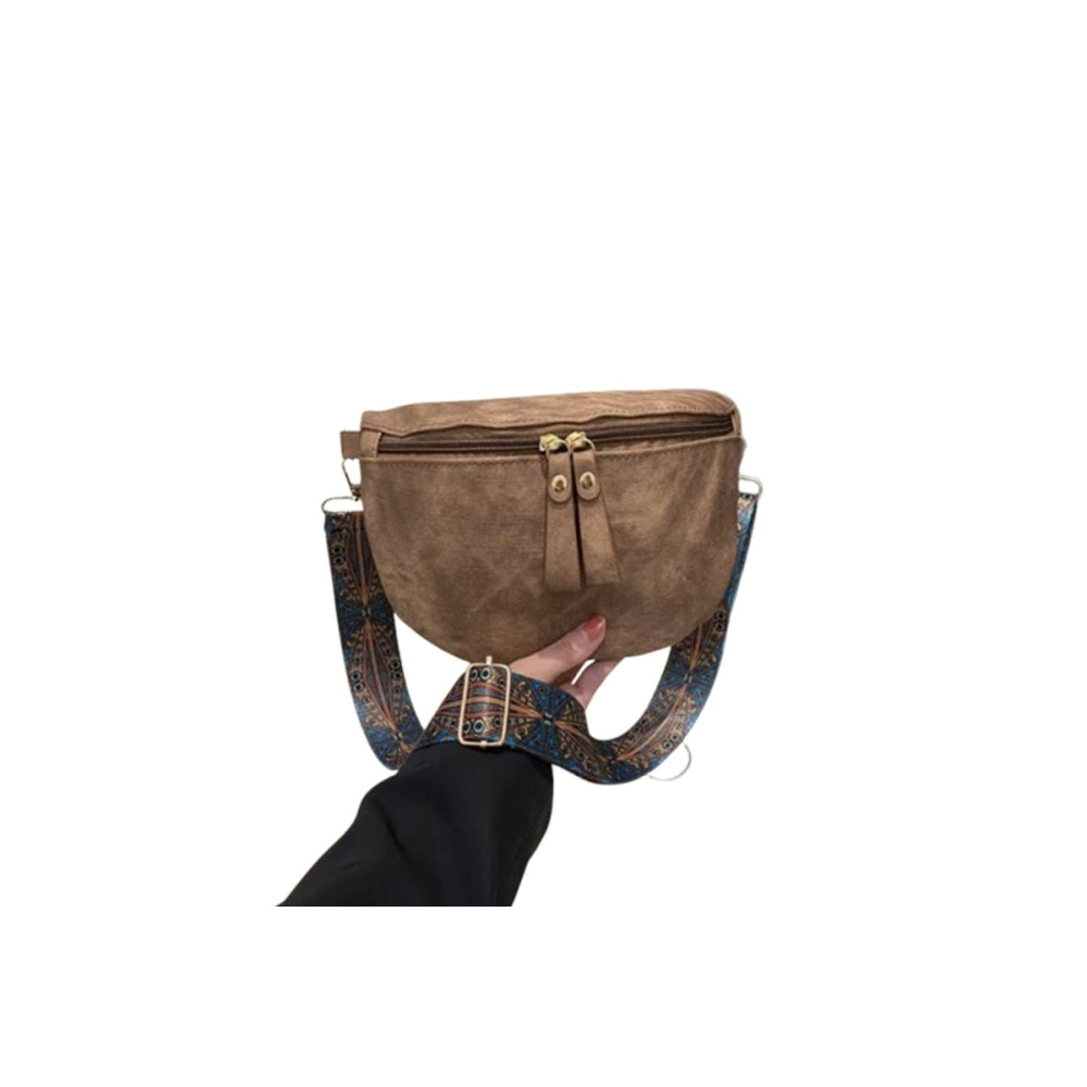 Stylish Hobo Solid Color PU Leather Satchel Wide Strap Chest Bag