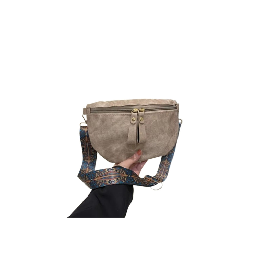 Stylish Hobo Solid Color PU Leather Satchel Wide Strap Chest Bag