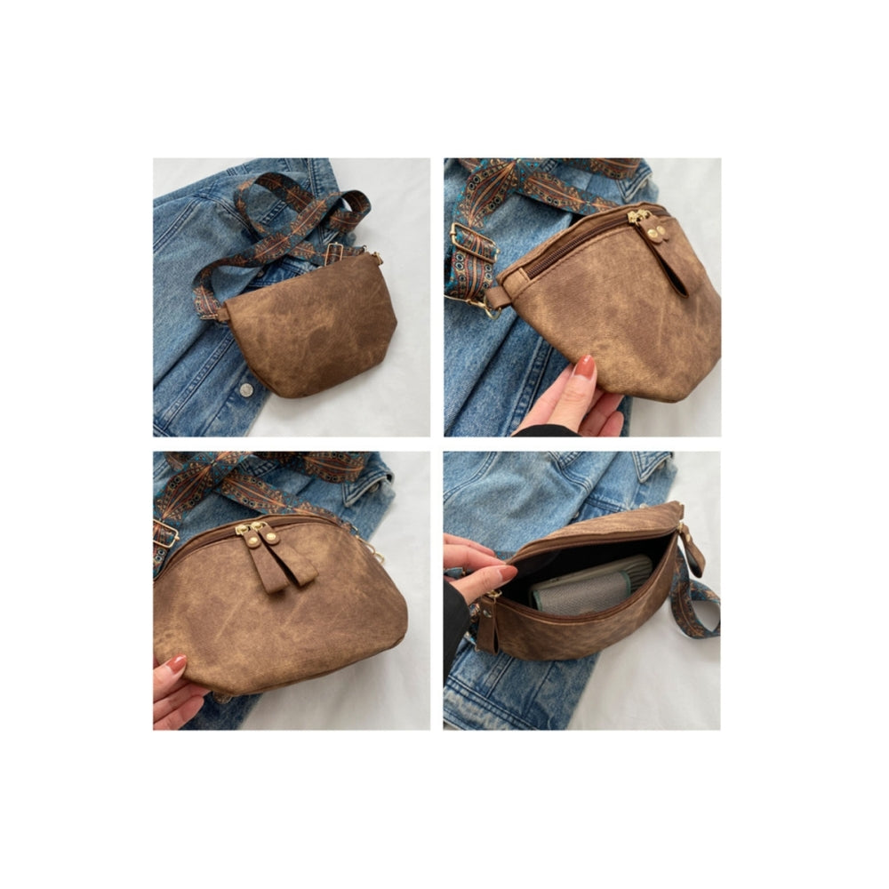 Stylish Hobo Solid Color PU Leather Satchel Wide Strap Chest Bag