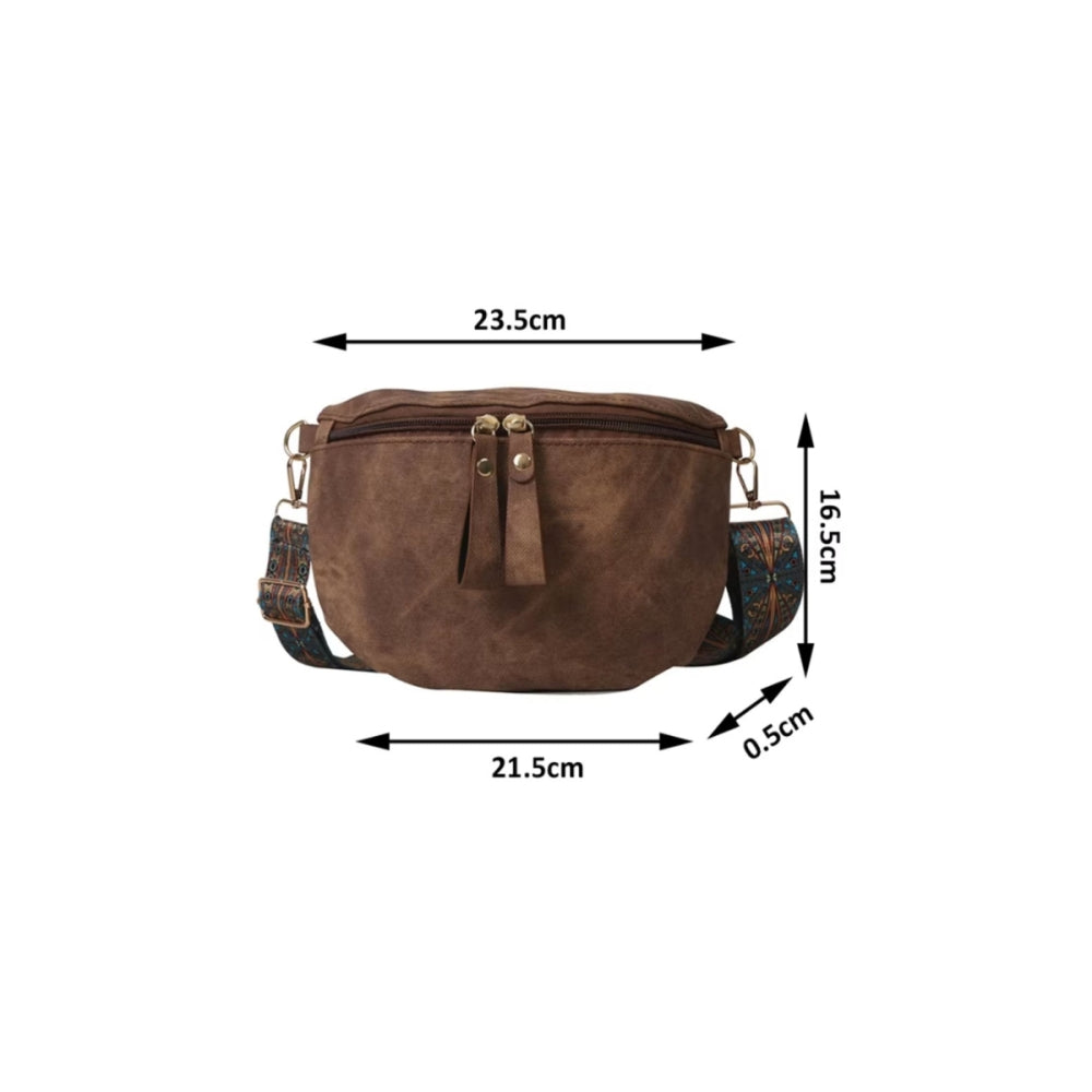 Stylish Hobo Solid Color PU Leather Satchel Wide Strap Chest Bag