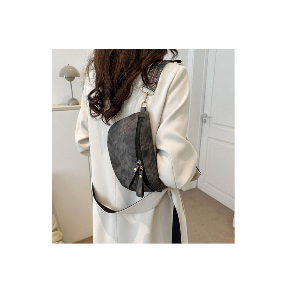 Stylish Hobo Solid Color PU Leather Satchel Wide Strap Chest Bag