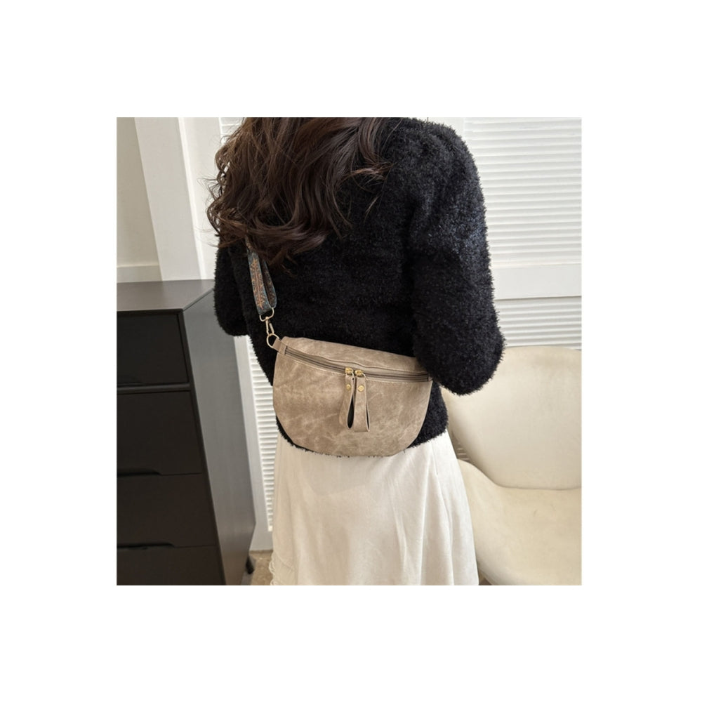 Stylish Hobo Solid Color PU Leather Satchel Wide Strap Chest Bag