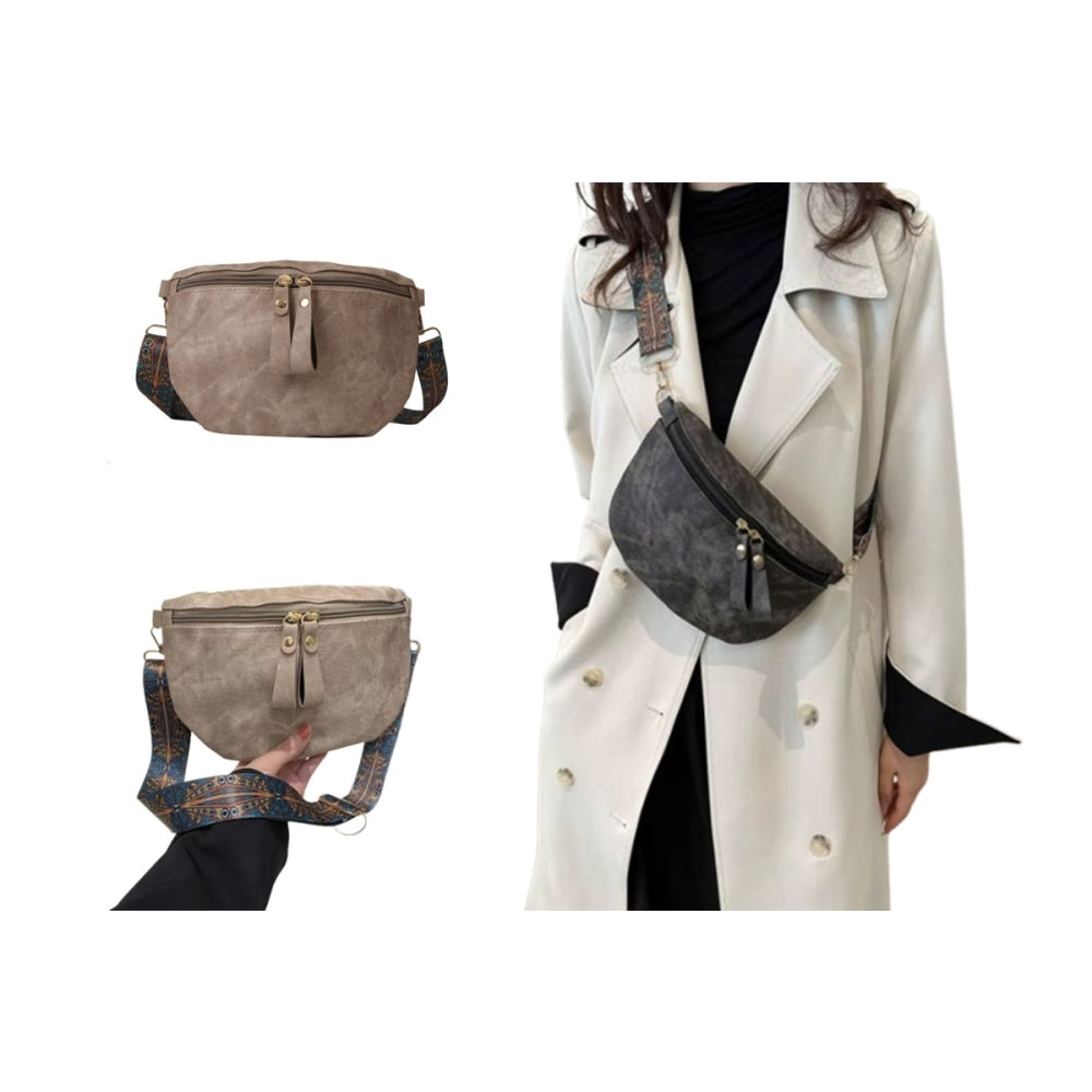 Stylish Hobo Solid Color PU Leather Satchel Wide Strap Chest Bag