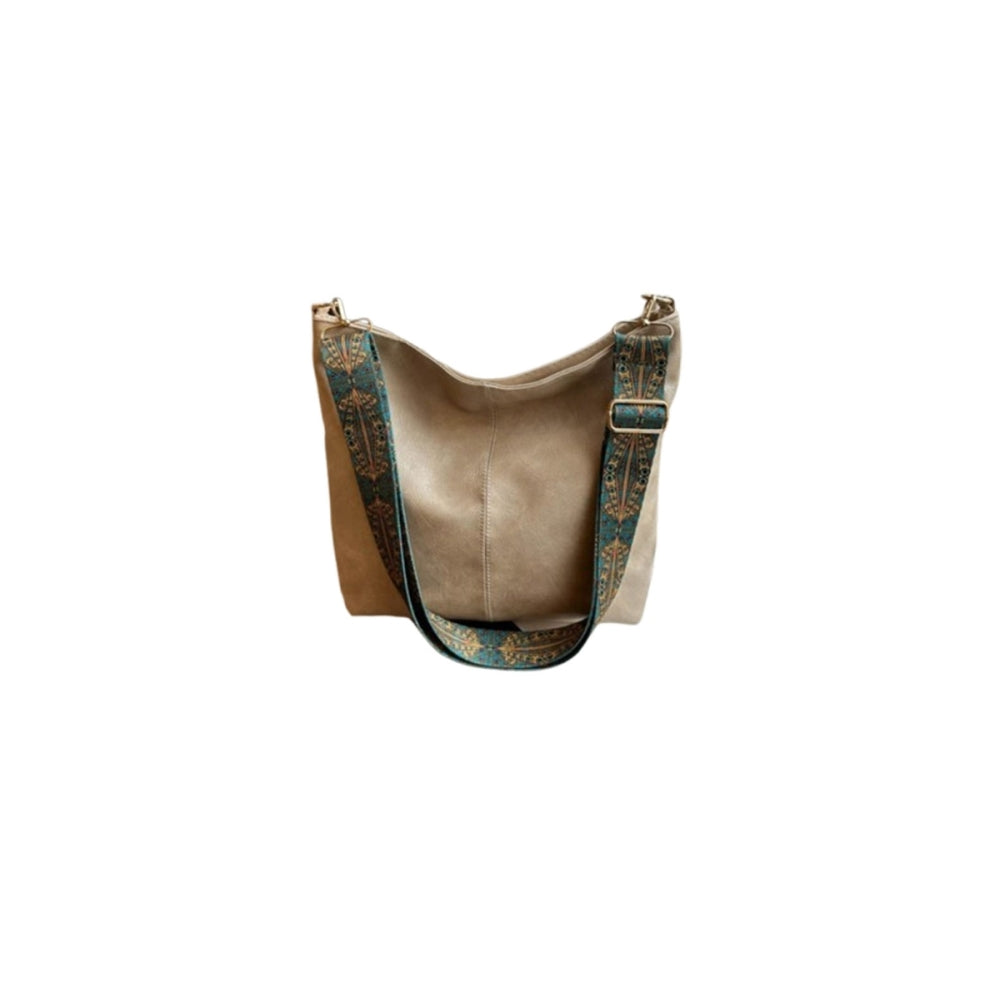 PU Leather High-Capacity Shoulder Sling Bag with Simple Adjustable Wide Strap