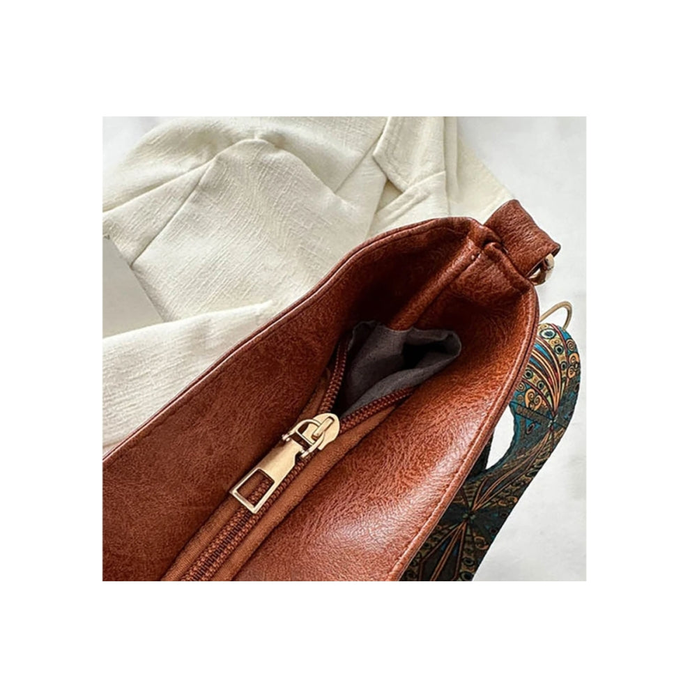 PU Leather High-Capacity Shoulder Sling Bag with Simple Adjustable Wide Strap