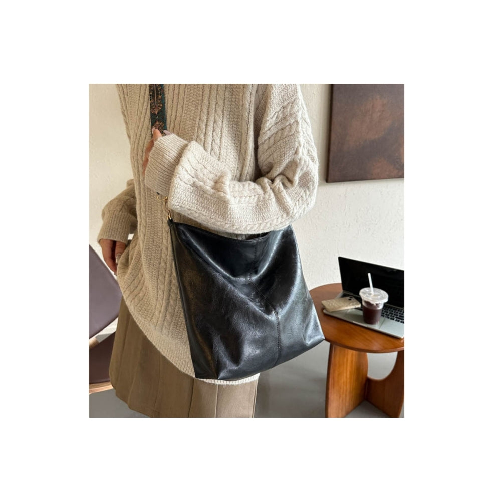PU Leather High-Capacity Shoulder Sling Bag with Simple Adjustable Wide Strap