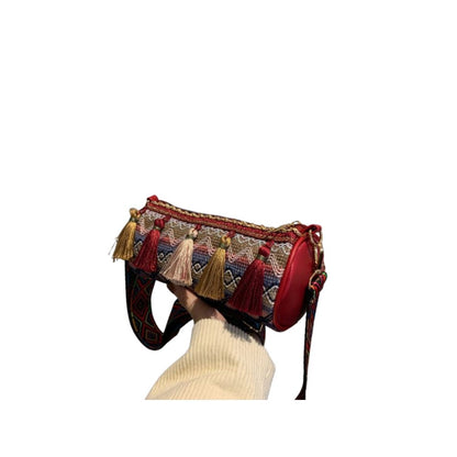 Tassel Ethnic Style Shoulder Bag Embroidery Stripe Crossbody Bag