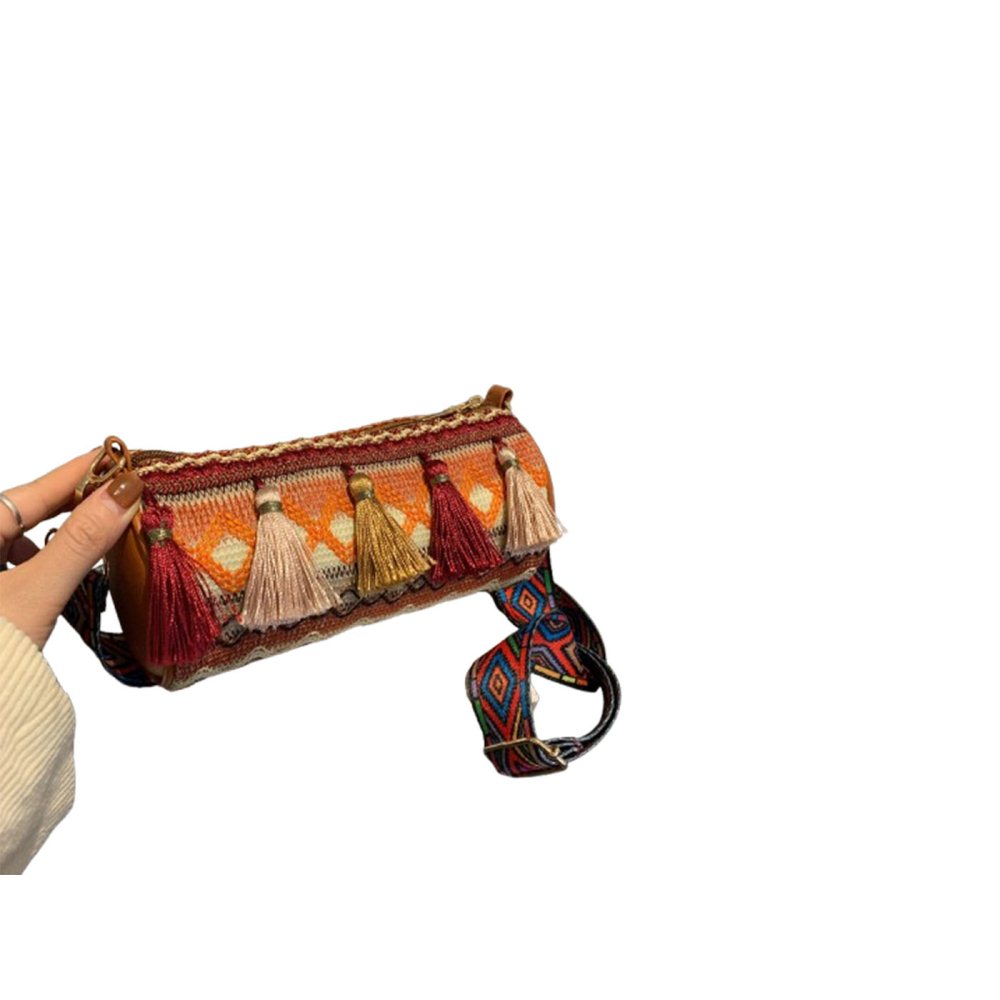 Tassel Ethnic Style Shoulder Bag Embroidery Stripe Crossbody Bag