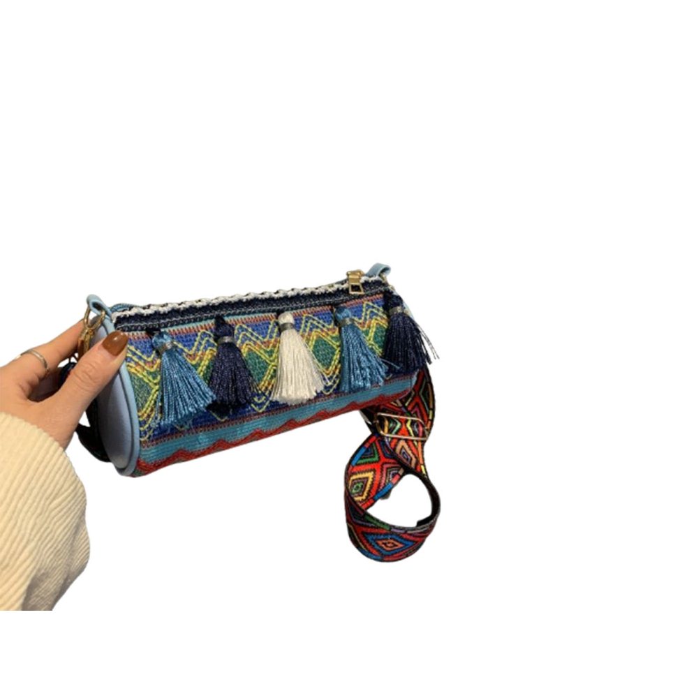Tassel Ethnic Style Shoulder Bag Embroidery Stripe Crossbody Bag