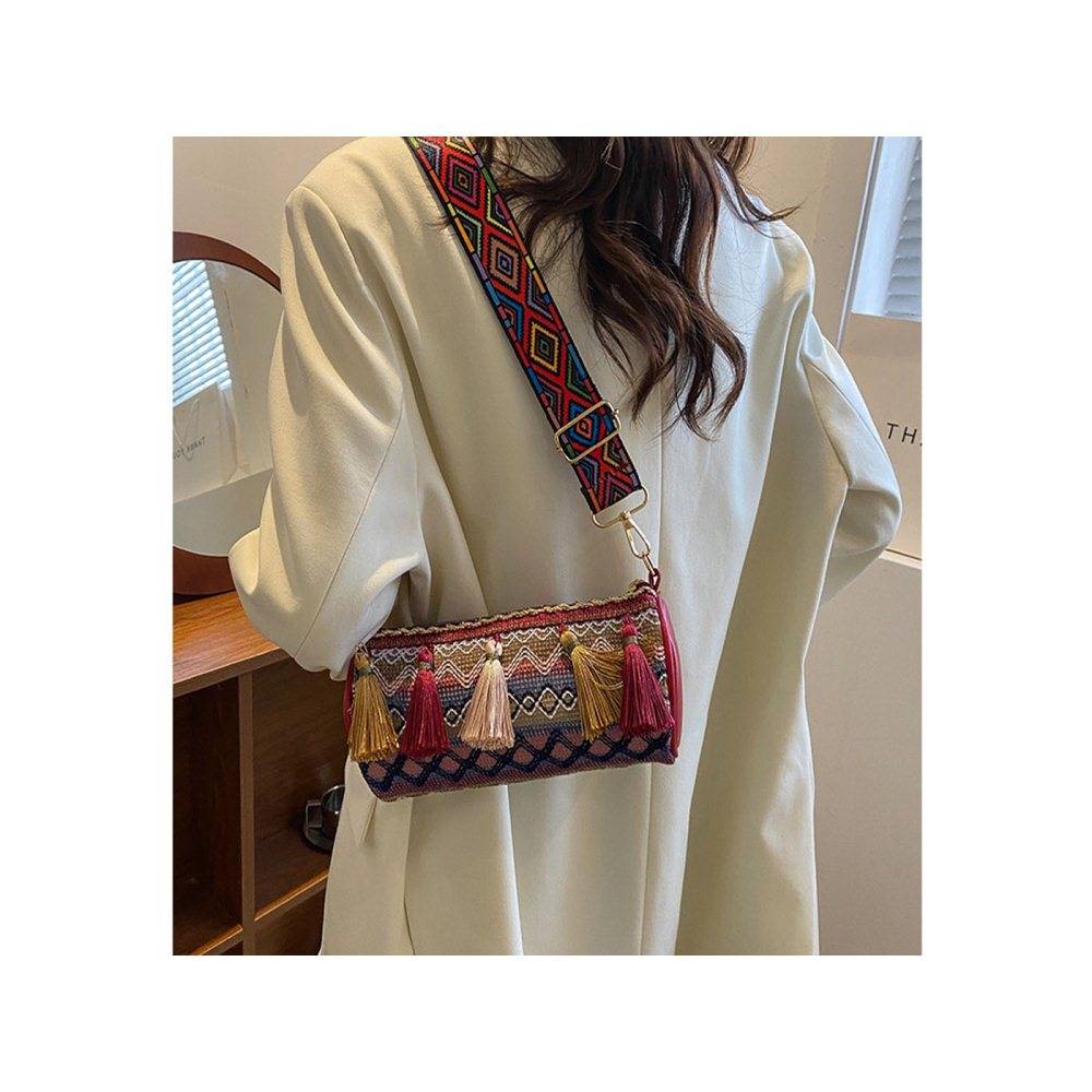 Tassel Ethnic Style Shoulder Bag Embroidery Stripe Crossbody Bag