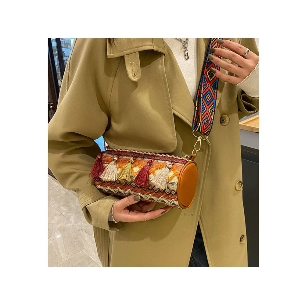 Tassel Ethnic Style Shoulder Bag Embroidery Stripe Crossbody Bag