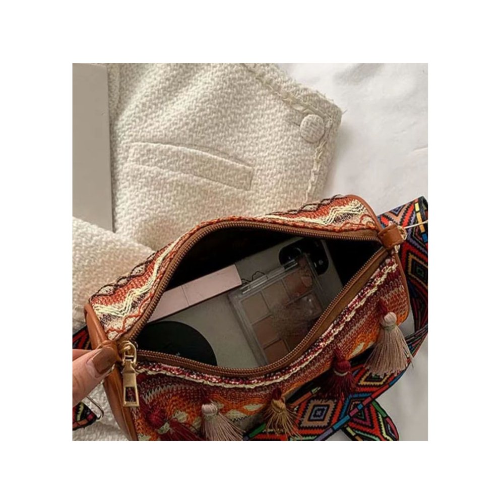 Tassel Ethnic Style Shoulder Bag Embroidery Stripe Crossbody Bag