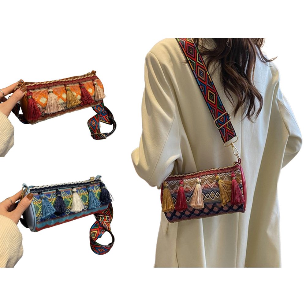 Tassel Ethnic Style Shoulder Bag Embroidery Stripe Crossbody Bag