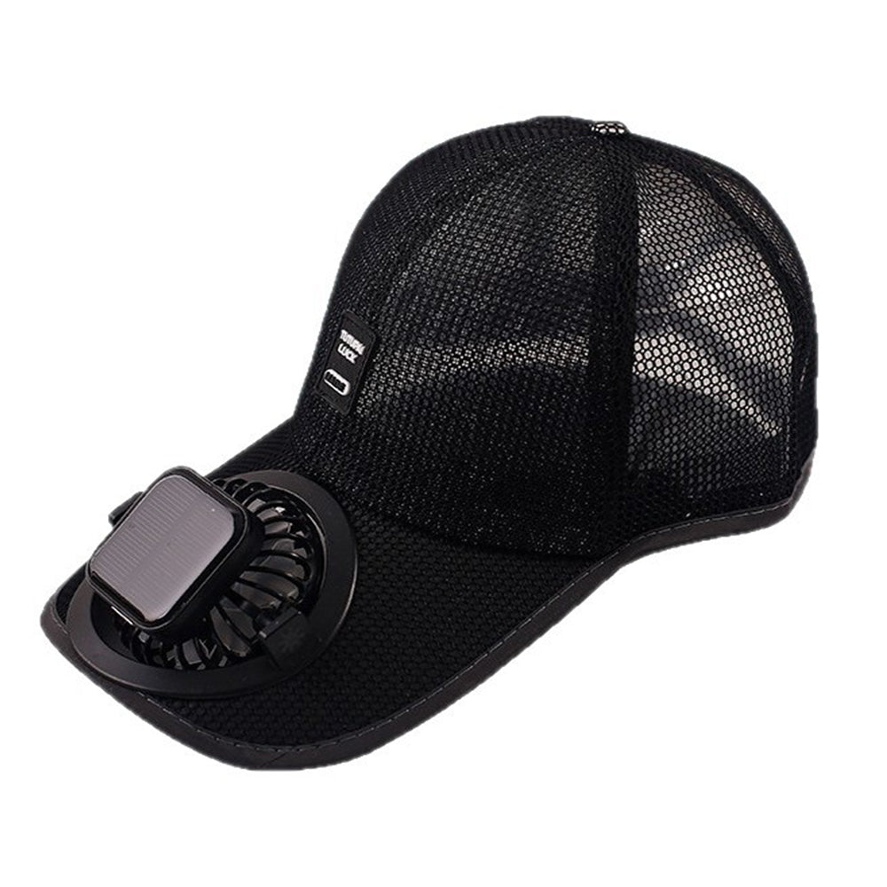 Solar and USB Rechargeable Baseball Hat with Built-in Fan