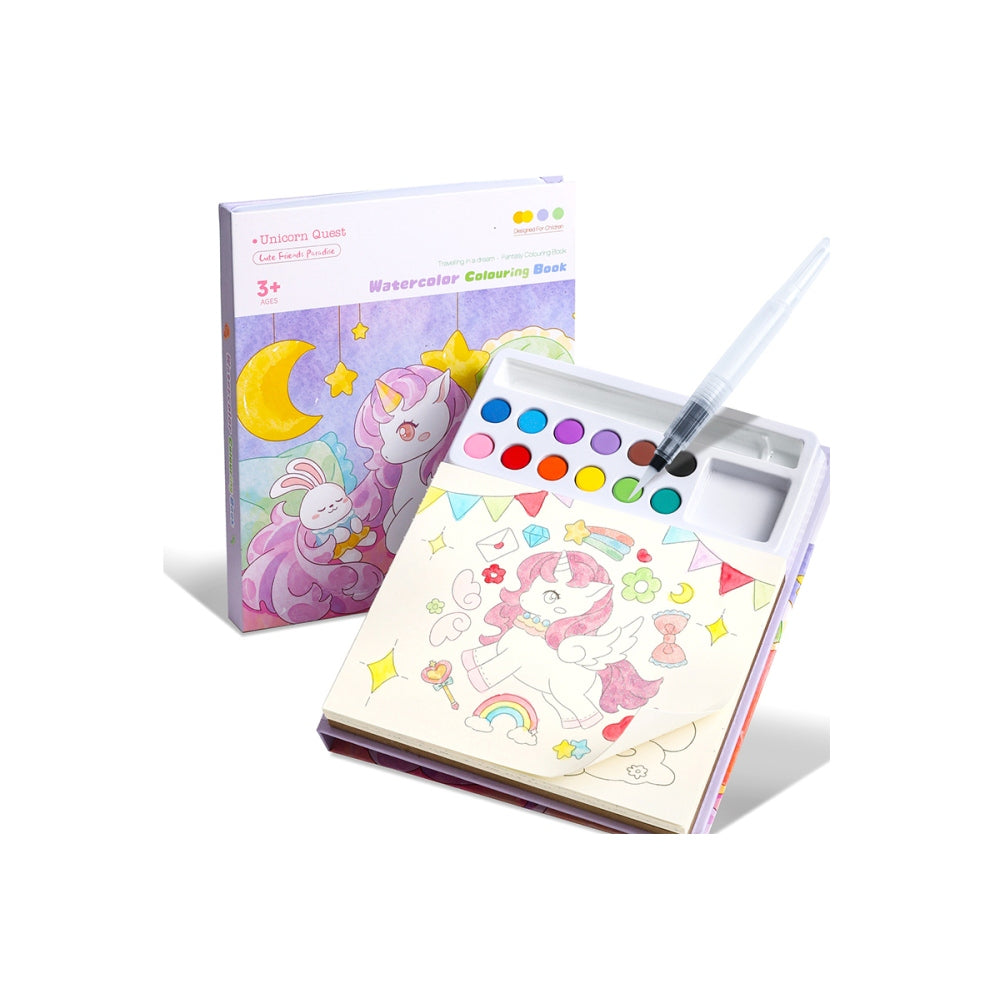 Watercolor Colouring Book with 12-Color Pigment Color Blocks