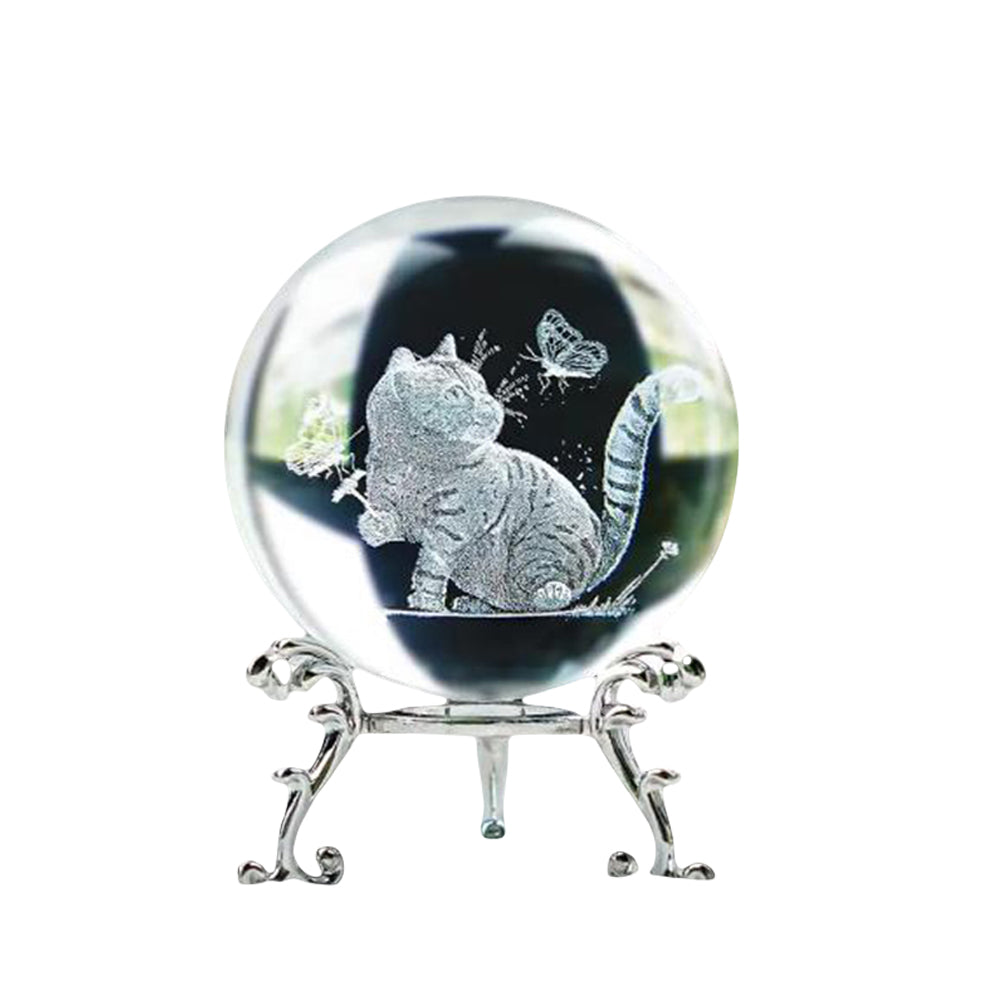 60mm 3D Laser Engraved Crystal Ball Cat Decoration Gift