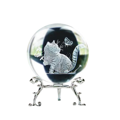 60mm 3D Laser Engraved Crystal Ball Cat Decoration Gift