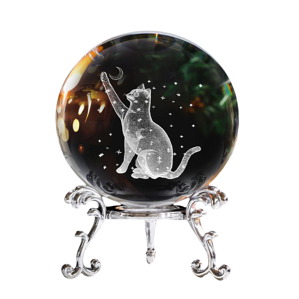 60mm 3D Laser Engraved Crystal Ball Cat Decoration Gift
