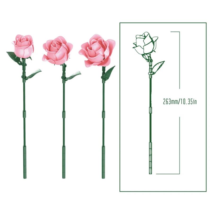DIY 585-Piece Building Blocks Rose Bouquet Kit