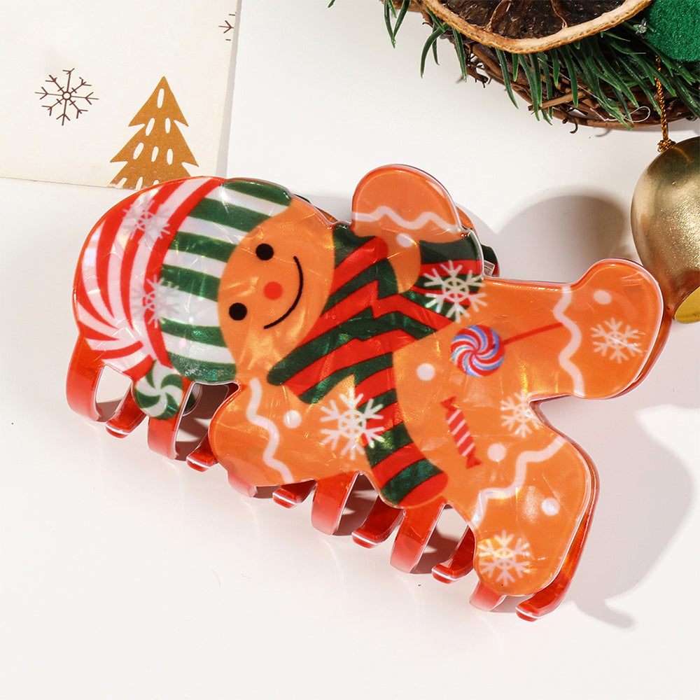 Christmas Hair Claw Clips with Santa Gingerbread Man Design