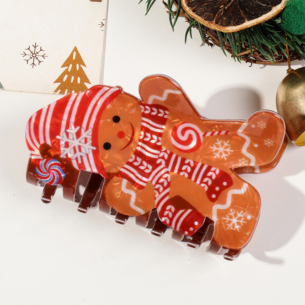 Christmas Hair Claw Clips with Santa Gingerbread Man Design