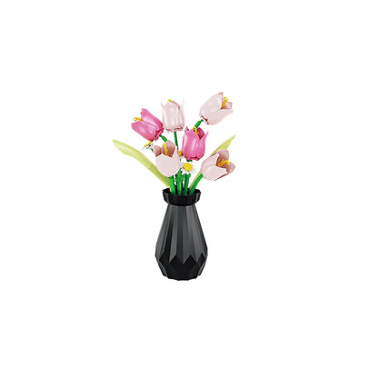 Tulip And Rose Building Blocks Set With Vase For Home Decoration