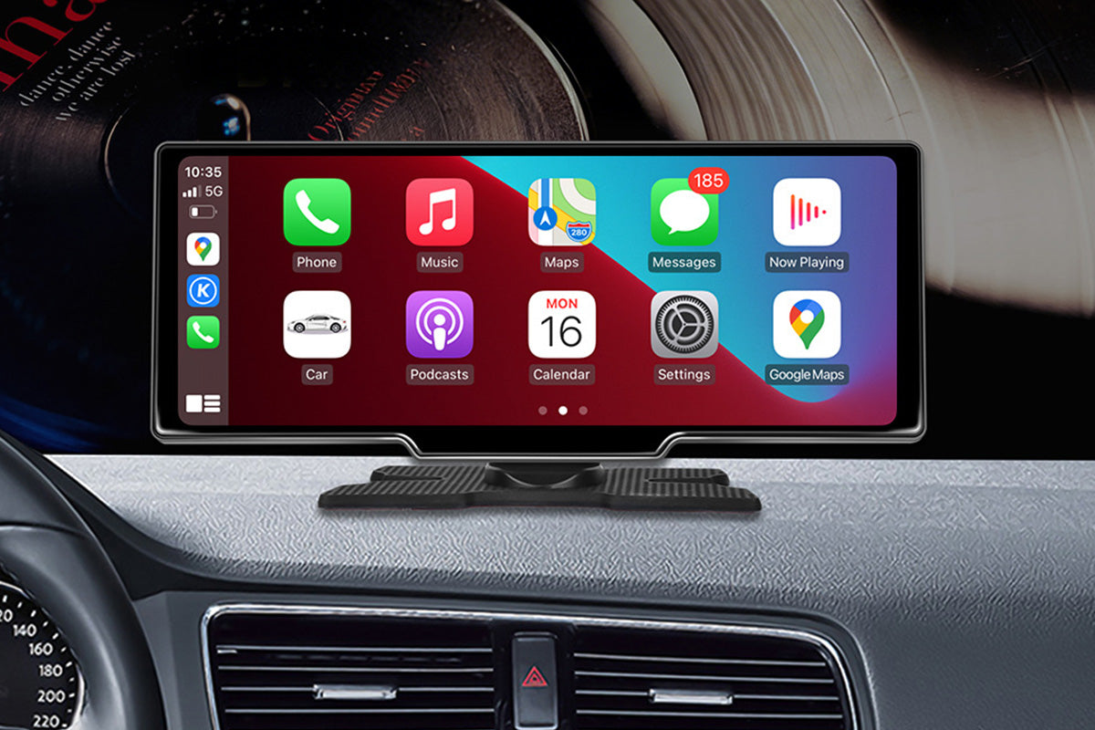 10.26 Inch Wireless Carplay Android Auto Screen Portable with Dual Dash Cam